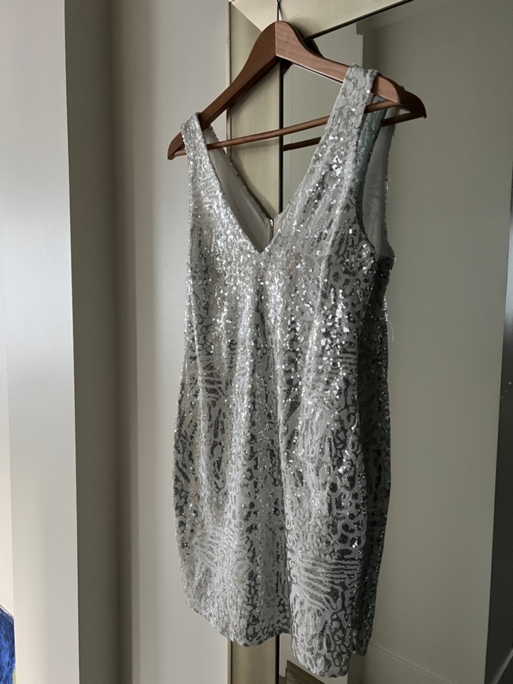 Forever 21 Silver Sequin V-Neck Mini Dress